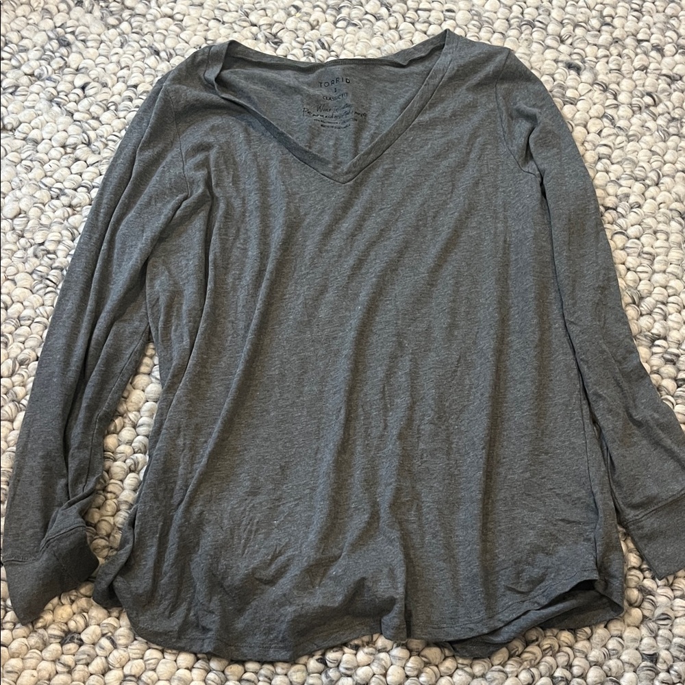 Torrid Charcoal Long Sleeve V-Neck Top